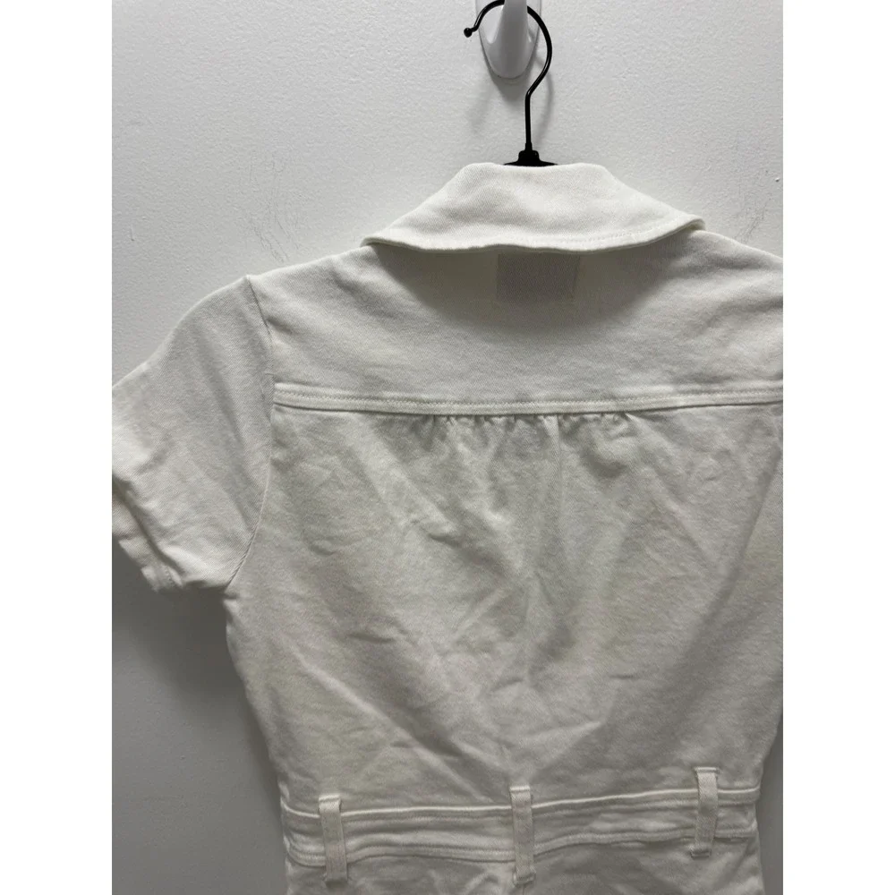 Show Me Your Mumu Outlaw Romper Pearly White Denim Short Sleeve Utility Small
